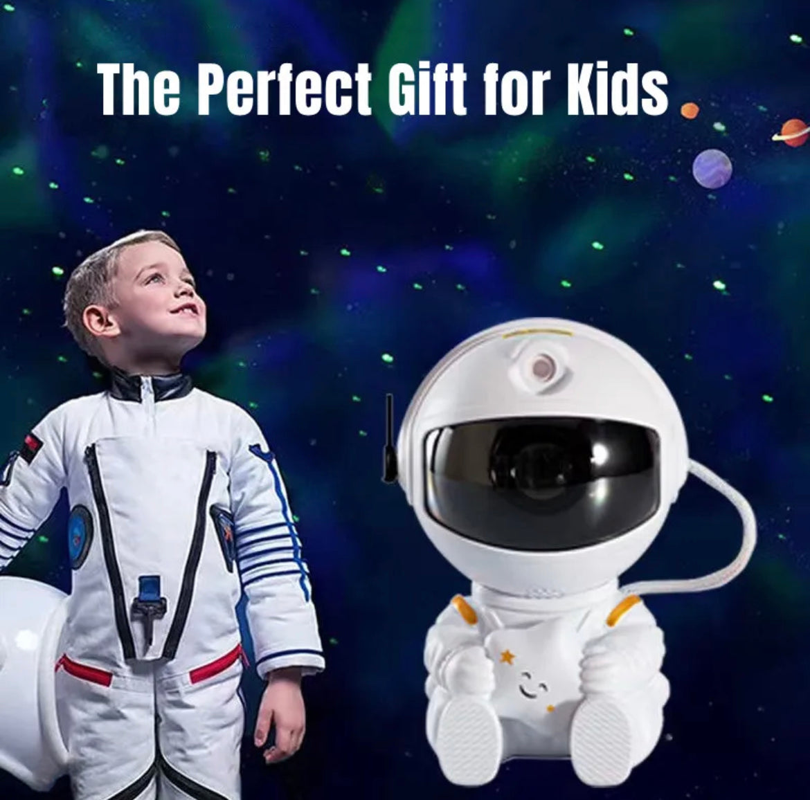 🚀 Lámpara Astronauta Proyector Galáctico LED – 7 Colores + Control Remoto