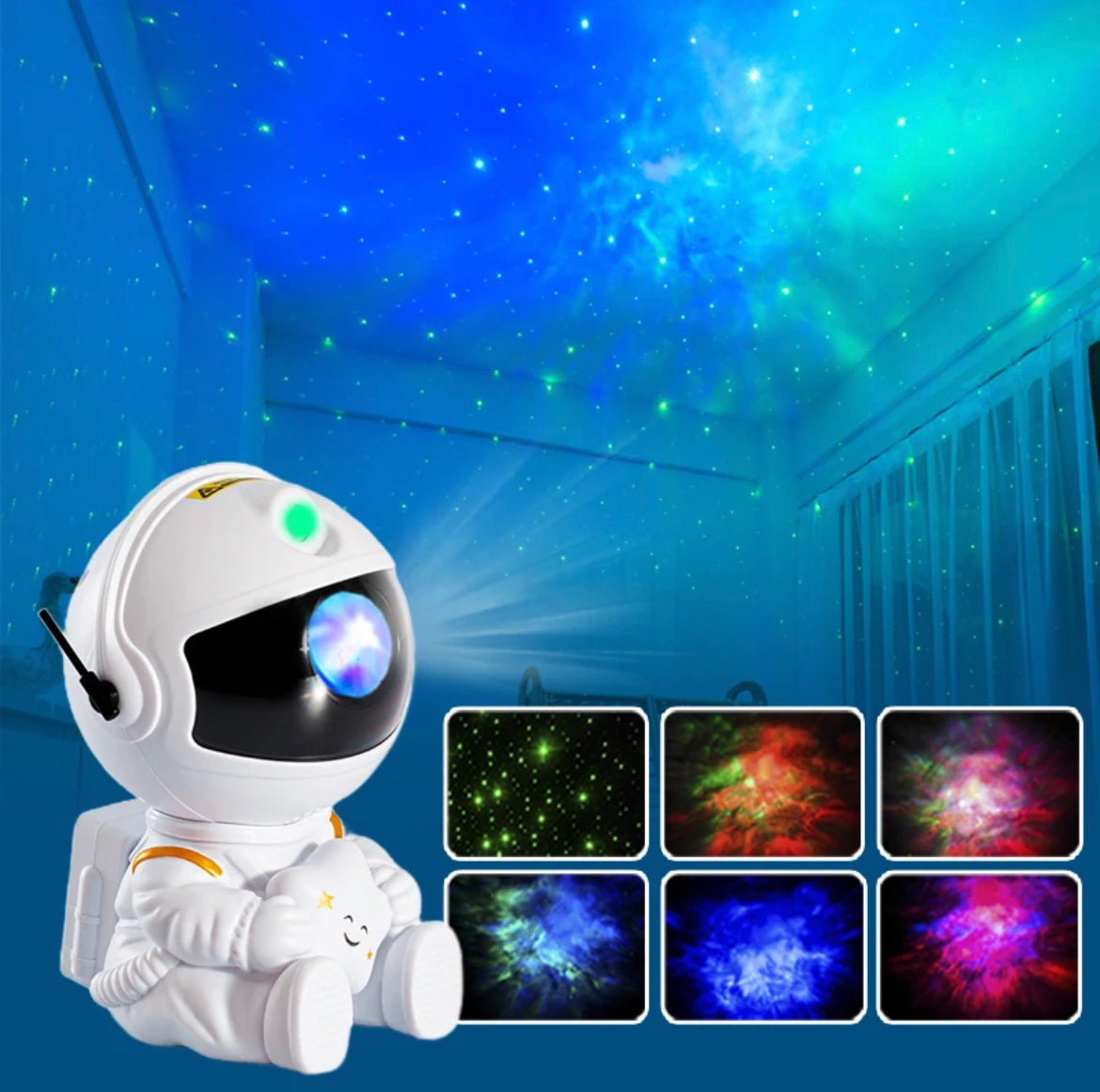 🚀 Lámpara Astronauta Proyector Galáctico LED – 7 Colores + Control Remoto