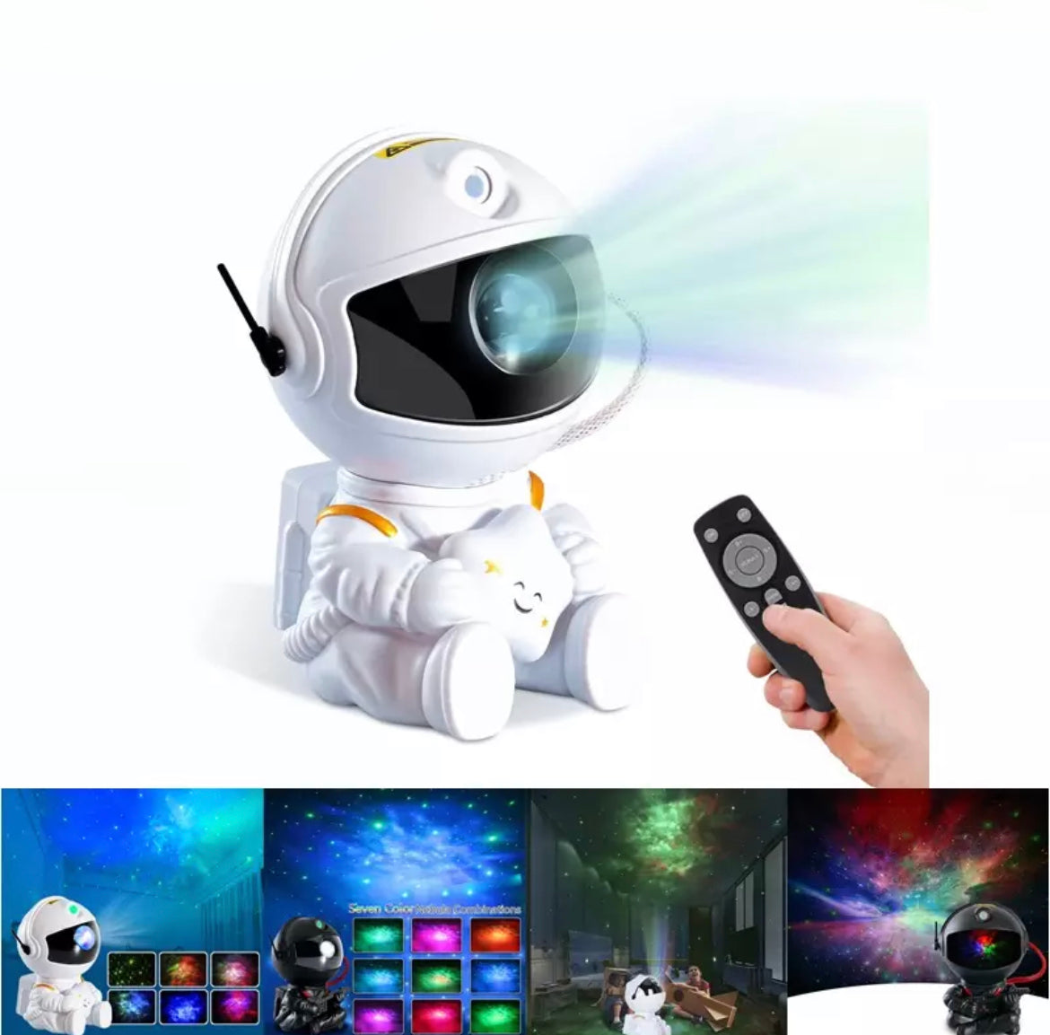 🚀 Lámpara Astronauta Proyector Galáctico LED – 7 Colores + Control Remoto