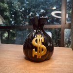 🙏🏼🙌🏻💰 Alcancía Bolsa de Dinero Negra – Cerámica Pintada a Mano con Versículo Bíblico
